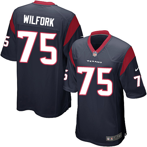 Men's Game Vince Wilfork Nike Jersey Navy Blue Home - #75 NFL Houston Texans